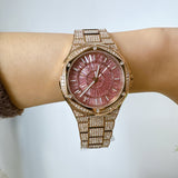 Buy Shop Michael Kors Lennox Three Hand Crystals Rose Gold Dial Rose Gold Steel Strap Watch For Women - MK6992 USA Online
