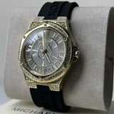 Buy Shop Michael Kors Lennox Three Hand Crystals Silver Dial Black Silicone Strap Watch For Women - MK7247 USA Online