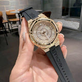 Buy Shop Michael Kors Lennox Three Hand Crystals Silver Dial Black Silicone Strap Watch For Women - MK7247 USA Online