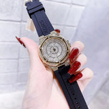 Buy Shop Michael Kors Lennox Three Hand Crystals Silver Dial Black Silicone Strap Watch For Women - MK7247 USA Online