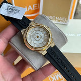 Buy Shop Michael Kors Lennox Three Hand Crystals Silver Dial Black Silicone Strap Watch For Women - MK7247 USA Online