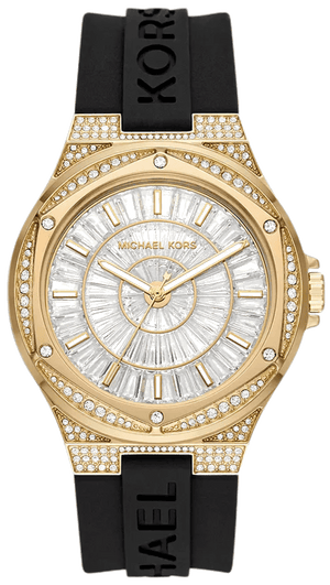 Buy Shop Michael Kors Lennox Three Hand Crystals Silver Dial Black Silicone Strap Watch For Women - MK7247 USA Online