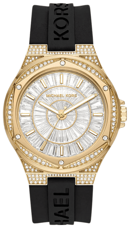 Buy Shop Michael Kors Lennox Three Hand Crystals Silver Dial Black Silicone Strap Watch For Women - MK7247 USA Online