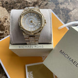 Buy Shop Michael Kors Lennox Three Hand Crystals White Dial Gold Steel Strap Watch For Women - MK6991 USA Online