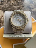 Buy Shop Michael Kors Lennox Three Hand Crystals White Dial Gold Steel Strap Watch For Women - MK6991 USA Online