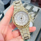 Buy Shop Michael Kors Lennox Three Hand Crystals White Dial Gold Steel Strap Watch For Women - MK6991 USA Online