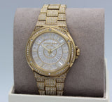 Buy Shop Michael Kors Lennox Three Hand Crystals White Dial Gold Steel Strap Watch For Women - MK6991 USA Online