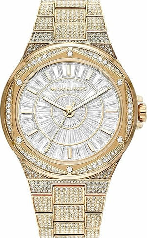 Buy Shop Michael Kors Lennox Three Hand Crystals White Dial Gold Steel Strap Watch For Women - MK6991 USA Online