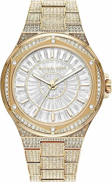 Buy Shop Michael Kors Lennox Three Hand Crystals White Dial Gold Steel Strap Watch For Women - MK6991 USA Online