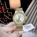 Buy Shop Michael Kors Lennox Three-Hand Gold Dial Gold Mesh Bracelet Watch For Women - MK7335 USA Online