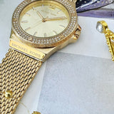 Buy Shop Michael Kors Lennox Three-Hand Gold Dial Gold Mesh Bracelet Watch For Women - MK7335 USA Online