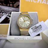 Buy Shop Michael Kors Lennox Three-Hand Gold Dial Gold Mesh Bracelet Watch For Women - MK7335 USA Online