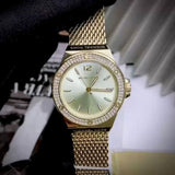 Buy Shop Michael Kors Lennox Three-Hand Gold Dial Gold Mesh Bracelet Watch For Women - MK7335 USA Online