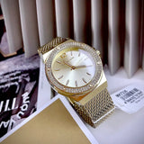 Buy Shop Michael Kors Lennox Three-Hand Gold Dial Gold Mesh Bracelet Watch For Women - MK7335 USA Online