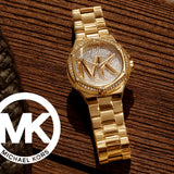 Buy Shop Michael Kors Lennox Three Hand Gold Dial Gold Steel Strap Watch For Women - MK7229 USA Online