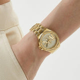 Buy Shop Michael Kors Lennox Three Hand Gold Dial Gold Steel Strap Watch For Women - MK7229 USA Online