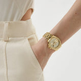 Buy Shop Michael Kors Lennox Three Hand Gold Dial Gold Steel Strap Watch For Women - MK7229 USA Online