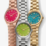 Buy Shop Michael Kors Lennox Three-Hand Green Dial Silver Steel Strap Watch for Women - MK7463 USA Online
