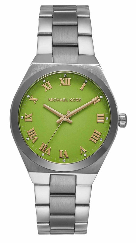 Buy Shop Michael Kors Lennox Three-Hand Green Dial Silver Steel Strap Watch for Women - MK7463 USA Online
