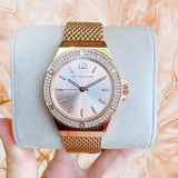 Buy Shop Michael Kors Lennox Three Hand Rose Gold Dial Rose Gold Mesh Strap Watch For Women - MK7336 USA Online