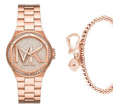 Buy Shop Michael Kors Lennox Three Hand Rose Gold Dial Rose Gold Steel Strap Watch For Women - MK7230 USA Online