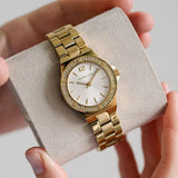 Buy Shop Michael Kors Lennox Three-Hand Silver Dial Gold Steel Strap Watch For Women - MK7278 USA Online