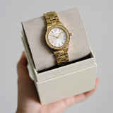 Buy Shop Michael Kors Lennox Three-Hand Silver Dial Gold Steel Strap Watch For Women - MK7278 USA Online