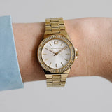 Buy Shop Michael Kors Lennox Three-Hand Silver Dial Gold Steel Strap Watch For Women - MK7278 USA Online