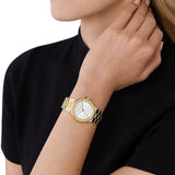 Buy Shop Michael Kors Lennox Three-Hand Silver Dial Gold Steel Strap Watch For Women - MK7278 USA Online