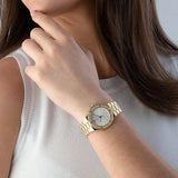 Buy Shop Michael Kors Lennox Three-Hand Silver Dial Gold Steel Strap Watch For Women - MK7278 USA Online