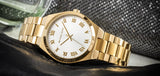 Buy Shop Michael Kors Lennox Three Hand Silver Dial Gold Steel Strap Watch For Women - MK7391 USA Online