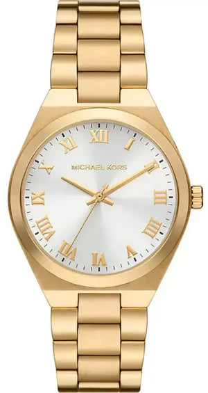 Buy Shop Michael Kors Lennox Three Hand Silver Dial Gold Steel Strap Watch For Women - MK7391 USA Online