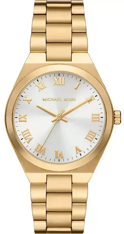 Buy Shop Michael Kors Lennox Three Hand Silver Dial Gold Steel Strap Watch For Women - MK7391 USA Online
