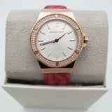 Buy Shop Michael Kors Lennox Three Hand Silver Dial Red Leather Strap Watch For Women - MK7308 USA Online