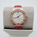 Buy Shop Michael Kors Lennox Three Hand Silver Dial Red Leather Strap Watch For Women - MK7308 USA Online