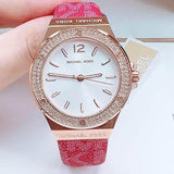 Buy Shop Michael Kors Lennox Three Hand Silver Dial Red Leather Strap Watch For Women - MK7308 USA Online
