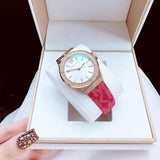 Buy Shop Michael Kors Lennox Three Hand Silver Dial Red Leather Strap Watch For Women - MK7308 USA Online