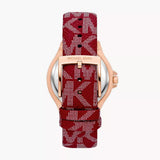 Buy Shop Michael Kors Lennox Three Hand Silver Dial Red Leather Strap Watch For Women - MK7308 USA Online