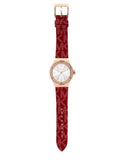 Buy Shop Michael Kors Lennox Three Hand Silver Dial Red Leather Strap Watch For Women - MK7308 USA Online