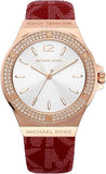Buy Shop Michael Kors Lennox Three Hand Silver Dial Red Leather Strap Watch For Women - MK7308 USA Online