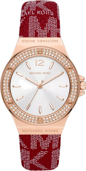 Buy Shop Michael Kors Lennox Three Hand Silver Dial Red Leather Strap Watch For Women - MK7308 USA Online