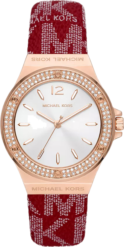 Buy Shop Michael Kors Lennox Three Hand Silver Dial Red Leather Strap Watch For Women - MK7308 USA Online