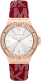 Buy Shop Michael Kors Lennox Three Hand Silver Dial Red Leather Strap Watch For Women - MK7308 USA Online