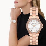 Buy Shop Michael Kors Lennox Three Hand Silver Dial Rose Gold Steel Strap Watch For Women - MK7279 USA Online