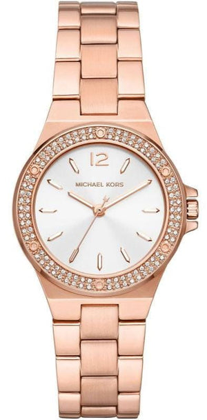 Buy Shop Michael Kors Lennox Three Hand Silver Dial Rose Gold Steel Strap Watch For Women - MK7279 USA Online
