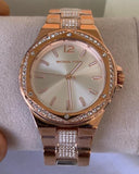 Buy Shop Michael Kors Lennox Three-Hand Silver Dial Rose Gold Steel Strap Watch For Women - MK7362 USA Online