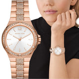 Buy Shop Michael Kors Lennox Three-Hand Silver Dial Rose Gold Steel Strap Watch For Women - MK7362 USA Online