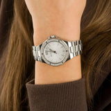Buy Shop Michael Kors Lennox Three Hand Silver Dial Silver Steel Strap Watch For Women - MK7280 USA Online