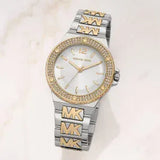 Buy Shop Michael Kors Lennox Three Hand Silver Dial Two Tone Steel Strap Watch For Women - MK7338 USA Online