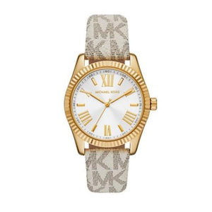 Buy Shop Michael Kors Lexington Analog Silver Dial White Leather Strap Watch For Women - MK4746 USA Online